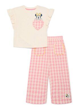 NWT - Disney Jr Minnie Pink Checkered 2-piece Pant Set